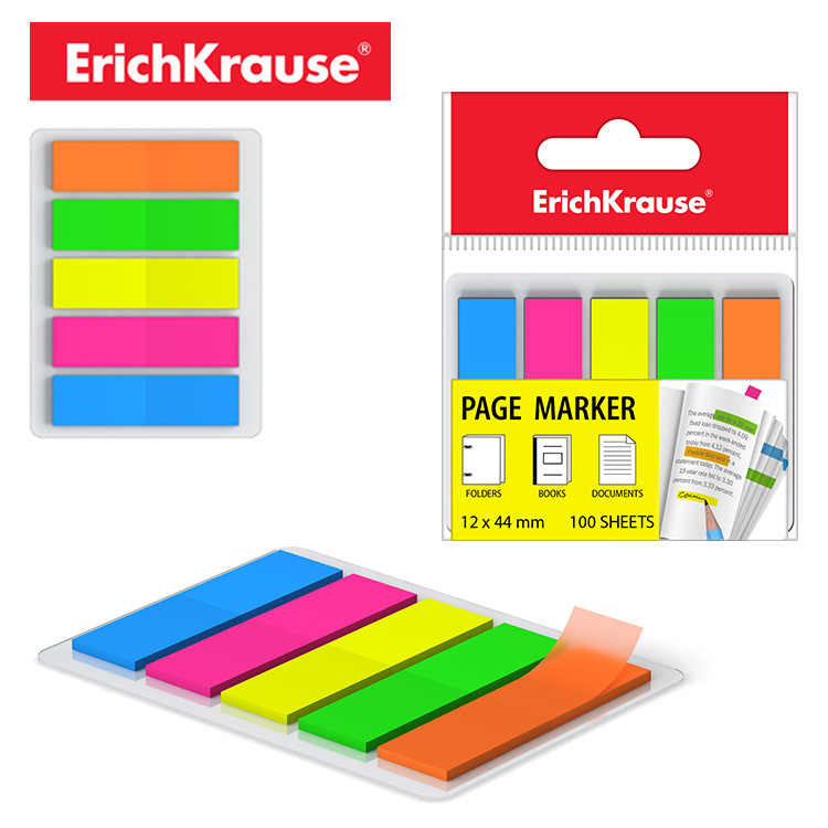 Самолепливи индекси 12х44, 1/5, 100л. Erich Krause