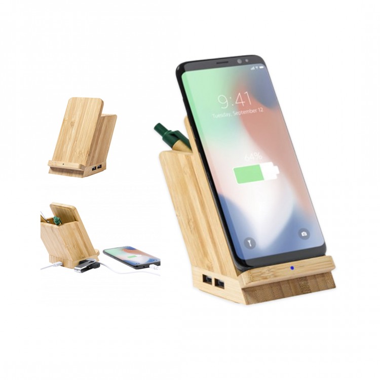 Безжичен еко полнач, држач за мобилен и пенкала