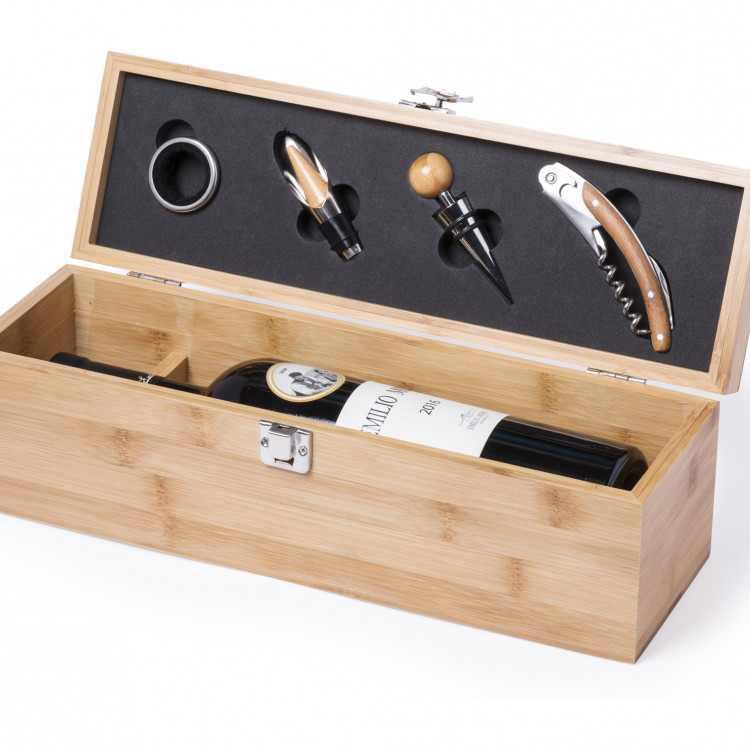 Еко сет за вино во кутија од бамбус