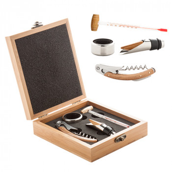 Еко сет за вино во кутија од бамбус