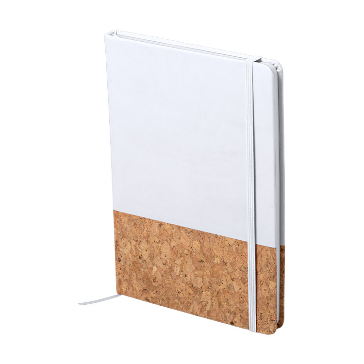 Еко тефтер А5 со ластик, корица со плута, 98л бели