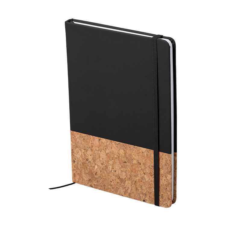 Еко тефтер А5 со ластик, корица со плута, 98л бели