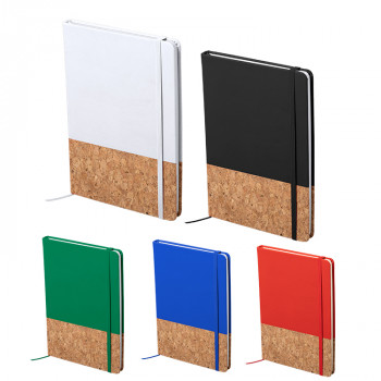 Еко тефтер А5 со ластик, корица со плута, 98л бели