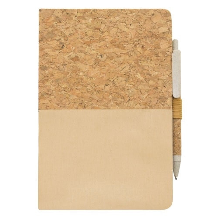 Еко тефтер со ластик и пенкало со плута, 82л линии