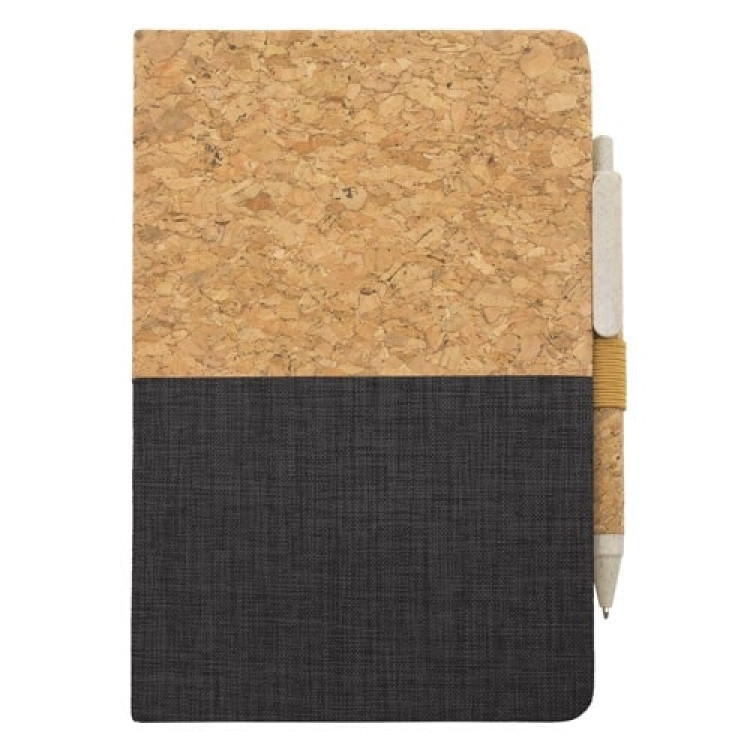 Еко тефтер со ластик и пенкало со плута, 82л линии