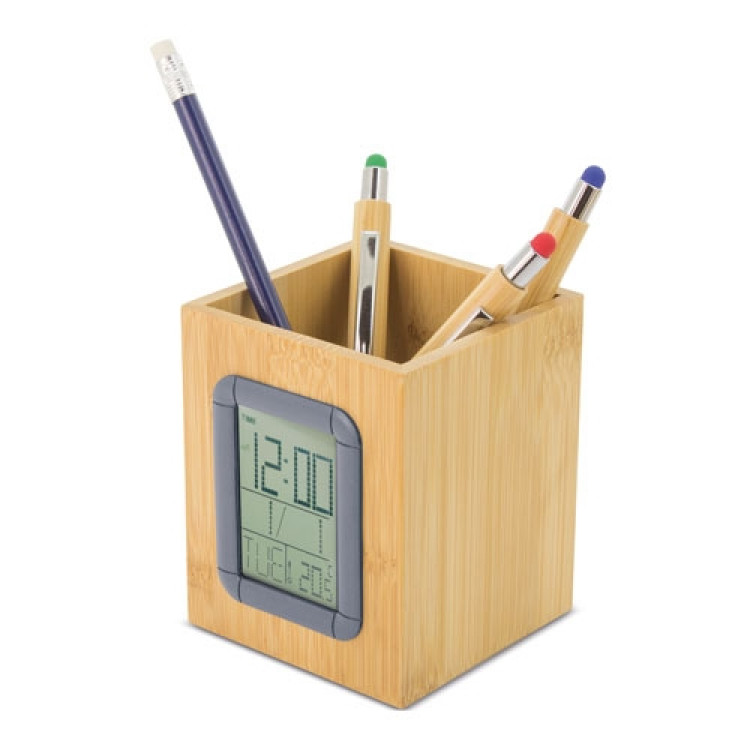 Еко чаша за моливи +часов., термом., кален. бамбус