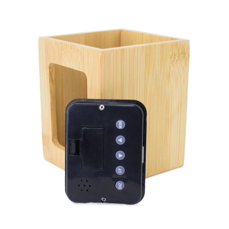 Еко чаша за моливи +часов., термом., кален. бамбус