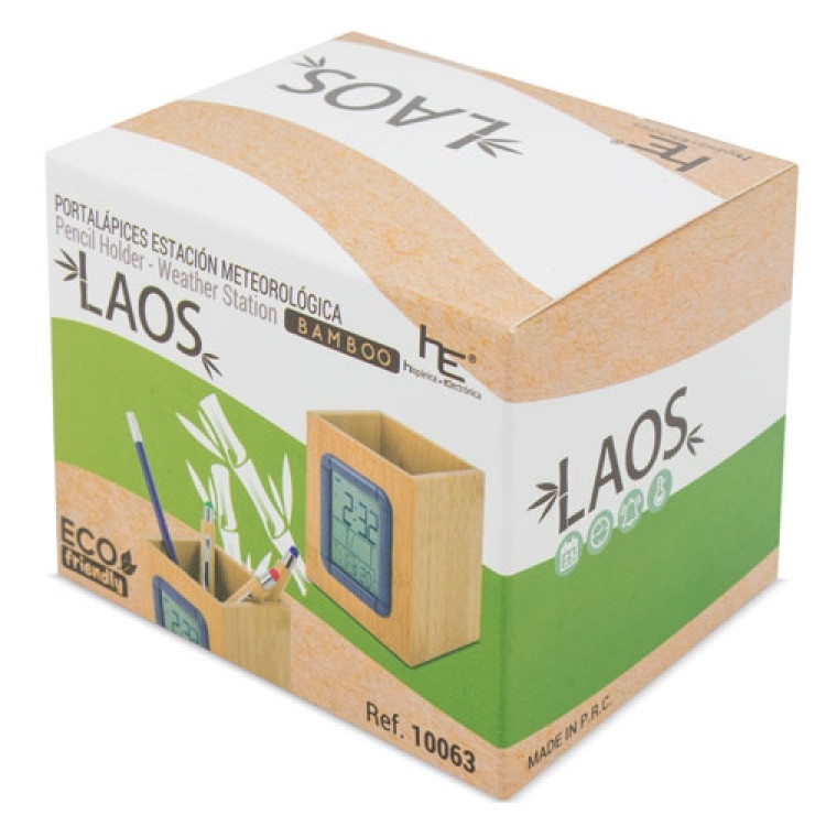 Еко чаша за моливи +часов., термом., кален. бамбус