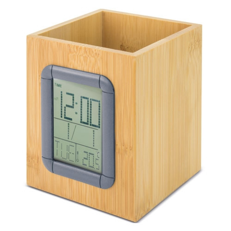 Еко чаша за моливи +часов., термом., кален. бамбус