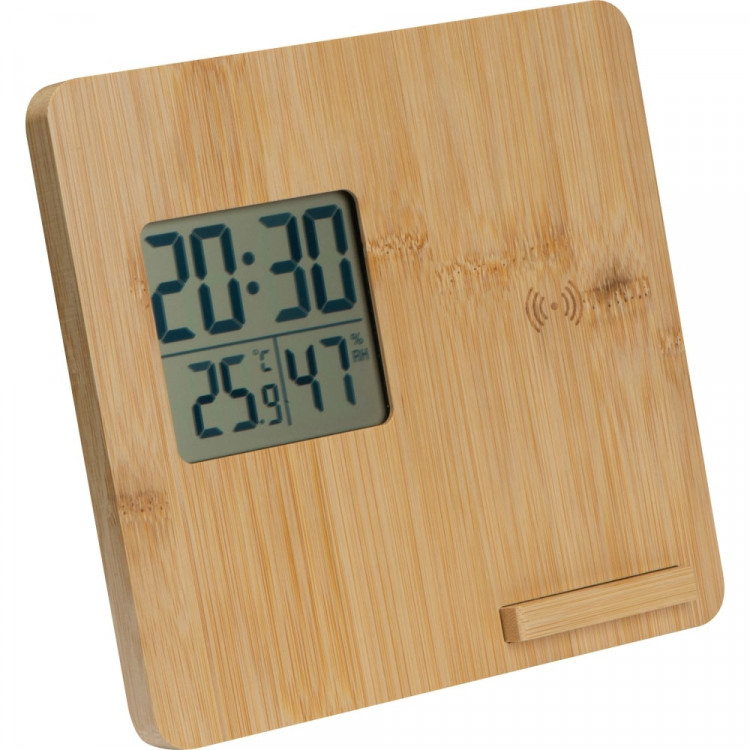 Часовник со бежичен полнач од бамбус
