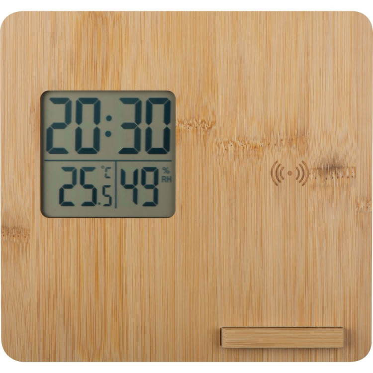 Часовник со бежичен полнач од бамбус