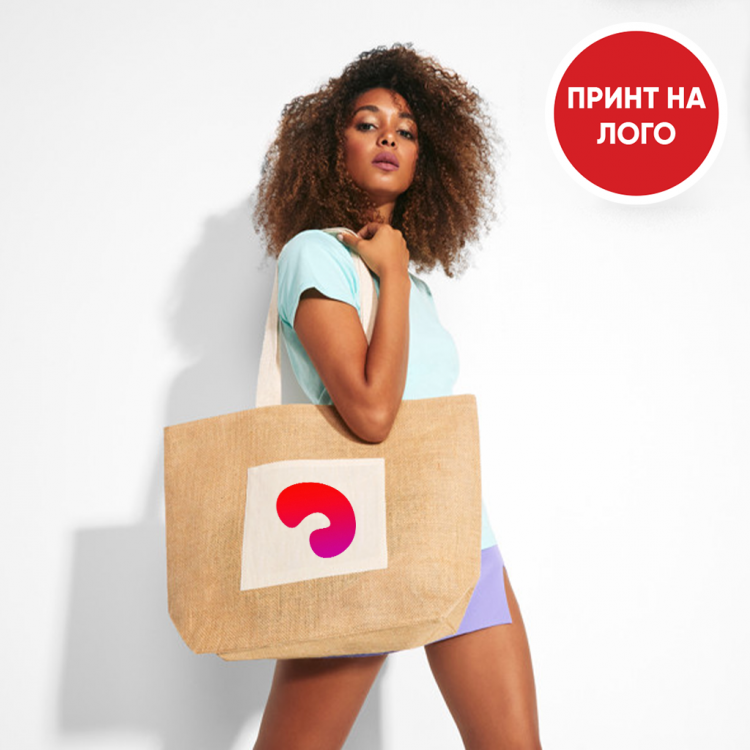 Торба со долга рачка 48x34x17.5см памучна и јута