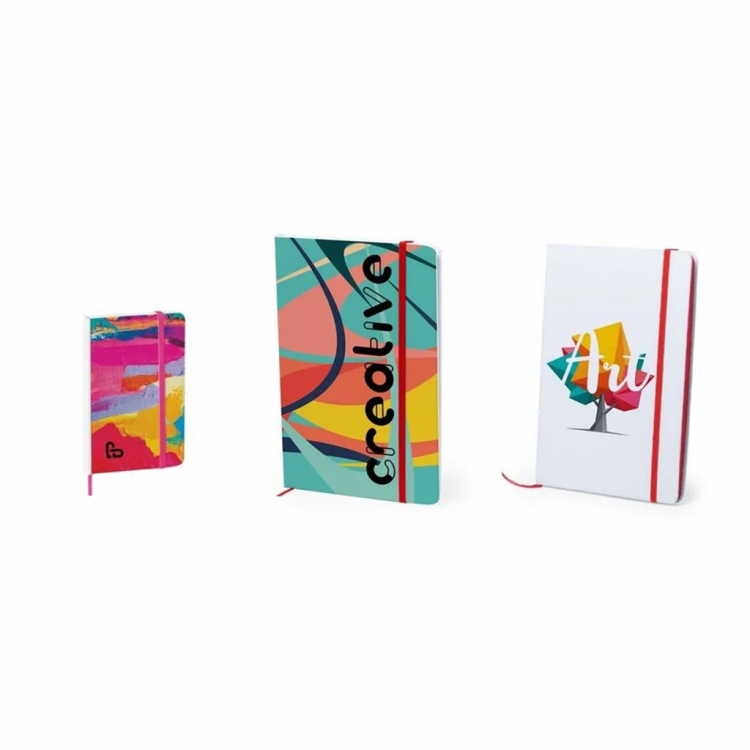 Тефтер А5 со ластик, сублимациски, 100л. бланко