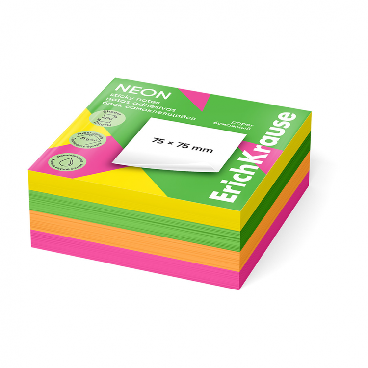 Самолепливи ливчиња 75х75, 4/1, 400л. Неон