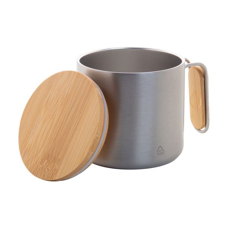 Еко чаша термос 300мл, бамбус капак, рец. инокс